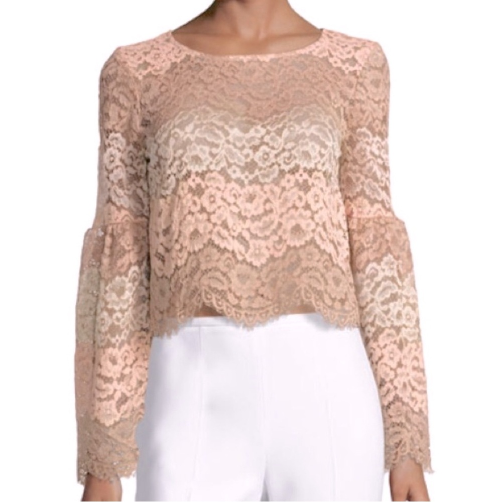 WAYF nude and pink lace bell sleeve crop top S